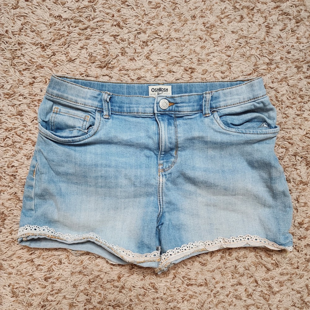 OshKosh B'Gosh Jean Shorts Girl Sz 14‎ 14A White Trim